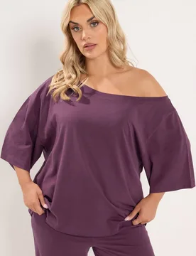 Women's Off Shoulder T-Shirt in Purple Size: 18 - Purple - Size: 18 - Yours - FashionsVida
