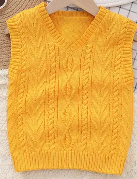 Chaleco de punto de cable de unicolor con estilo universitario para niños - Shein - FashionsVida