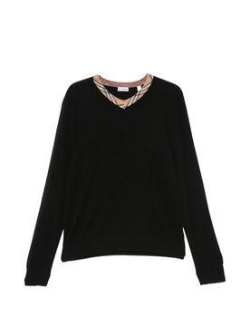 Knit V-Neck Sweater with Ribbed Trim - Size M