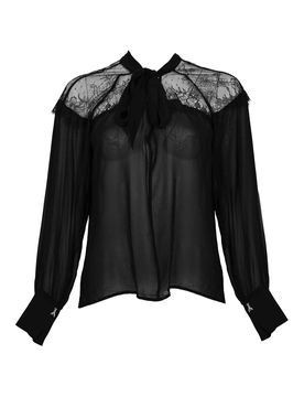 Blusa Fluida In Georgette E Pizzo Con Fiocco