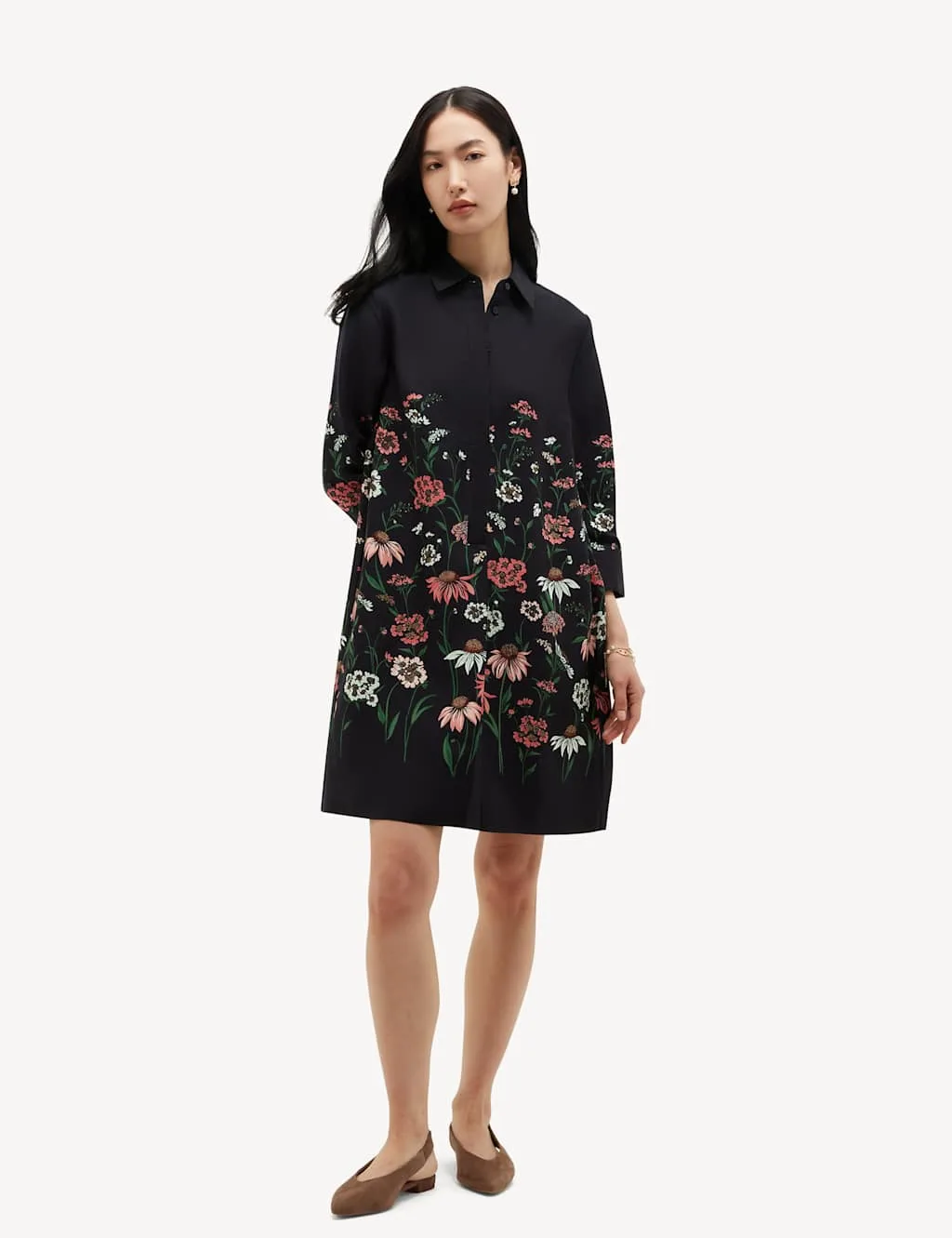 Floral Button Front Mini Shift Dress Multi female - Hobbs - FashionsVida