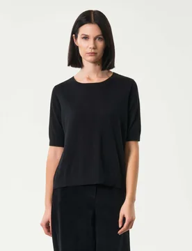 Maglia nera in seta e cotone a lavorazione rasata MM con maniche corte - Max Mara - FashionsVida