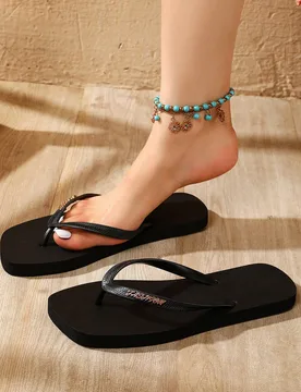Chanclas de dedo cuadradas casuales de verano, con diseño de hebilla inglesa de moda, adecuadas para la playa, vacaciones, uso diario, el Día de San - Shein - FashionsVida