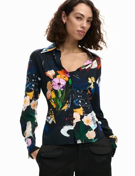Chemise collage nouée, , Viscose, Noir, M