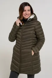 Florence Womens Fur Lined Padded Jacket - Green - Green - Size: 12