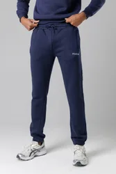Mens Dark Navy Cotton Rich Brushed Fleece Joggers With Logo Strip Detail - Size Medium