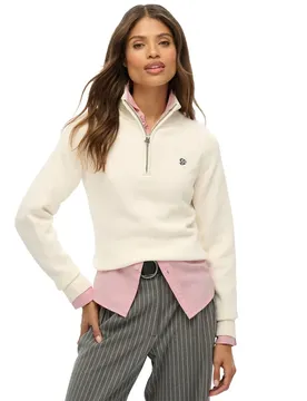 Felpa Con Mezza Zip Essentials Slim Knit Ecru S