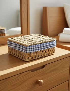 Scatola portaoggetti intrecciata con coperchio - beige