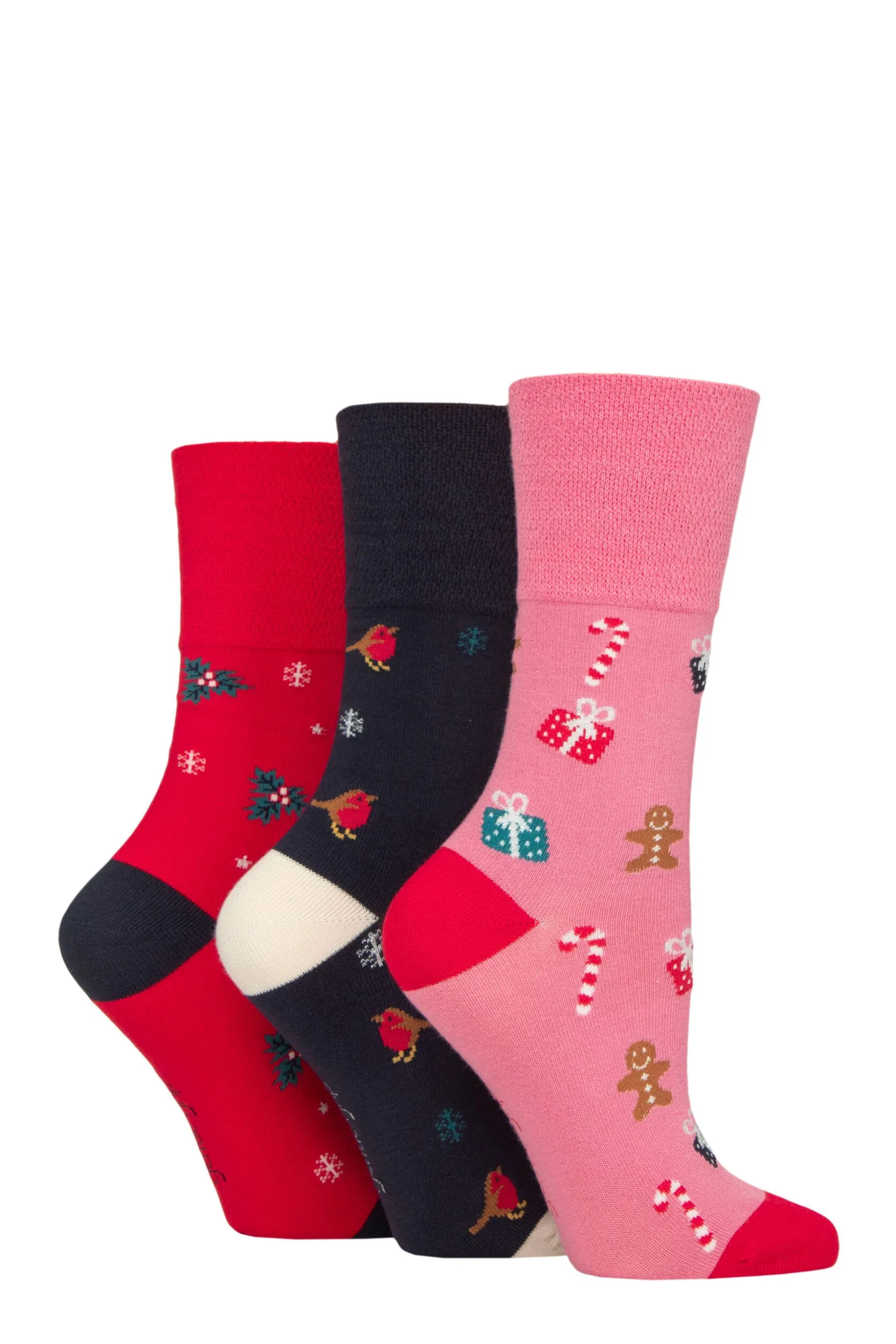 Women's 3 Pair SOCKSHOP Bamboo Christmas Socks Mixed Pattern 4-8 - Assorted - Size: Small - Gentle Grip - FashionsVida