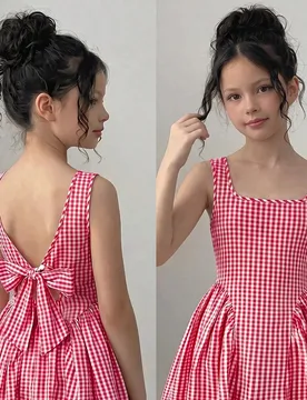 Vestido casual de moda para niña preadolescente, tejido a cuadros, sin mangas - Shein - FashionsVida