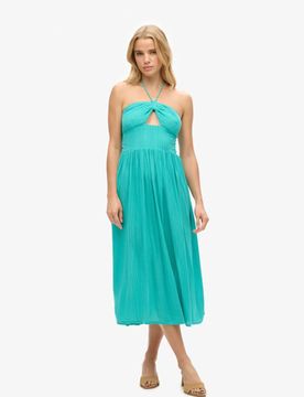 Superdry Damen Midikleid mit Aussparung Grün - Größe: 44