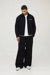 Mens Soft Twill Embroidered Oversized Shirt & Baggy Trouser Set - Black Cotton - Size Small