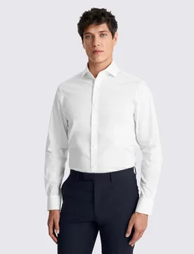 Tailored Fit Cotton Blend Stretch Shirt White male - MOSS - FashionsVida