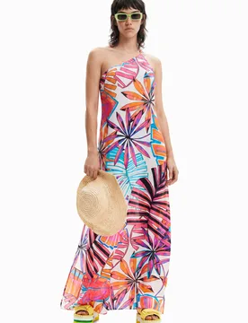 Robe midi asymétrique tropicale WHITE S female - Desigual - FashionsVida