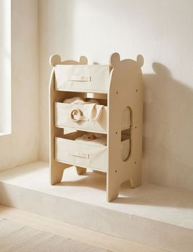 Scaffale con motivo orso con ceste in tessuto - nude