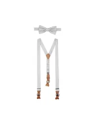 Set di bretelle con papillon e clip a bottone grigio chiaro
