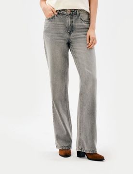Jeans a gamba larga a vita alta - grigio