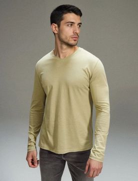 T-shirt in cotone a maniche lunghe con scollo a V - verde chiaro