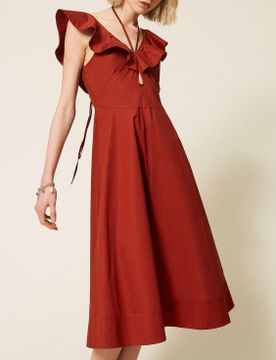 Para mujer. 261TT2212 Vestido midi de popelina con volantes (40), Casual, Algodón, Sin mangas / Tirantes