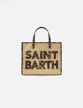Borsa tote Vivian Mid in paglia con ricamo patch logo e manici a fantasia animalier - MC2 SAINT BARTH - FashionsVida