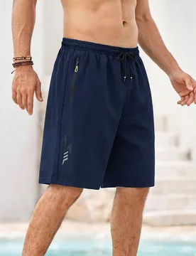 Pieza Pantalones cortos ligeros y transpirables de cintura con cordón para hombres, pantalones de estilo vacacional para la playa con bolsillos con c - Shein - FashionsVida