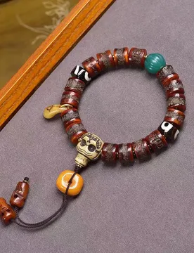 Tibetan-Style Reclaimed AntiqueYak Bone Barrel BeadBracelet Single-StrandCultural Artifact Cinnabar Malachite Agate Prayer Beads - Aliexpress - FashionsVida