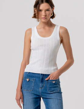 Top con strass donna crema