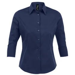 Womens/ladies Effect 3/4 Sleeve Fitted Work Shirt (Dark Blue) - Size Small