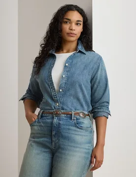 Camisa de mujer talla grande denim de algodón - Lauren Ralph Lauren Woman - FashionsVida