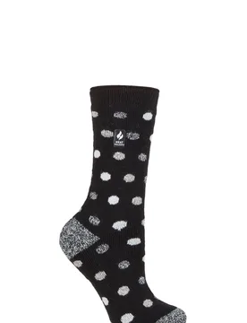 Women's 1 Pair SOCKSHOP 1.6 TOG Lite Patterned and Striped Socks Malaga Dots Black / White 4-8 Ladies - Black - Size: Small - Heat Holders - FashionsVida