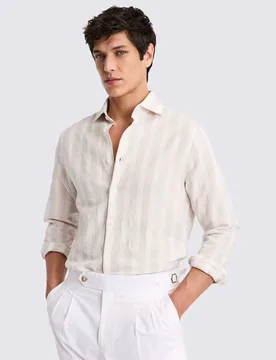 Linen Rich Striped Shirt Camel male - MOSS - FashionsVida