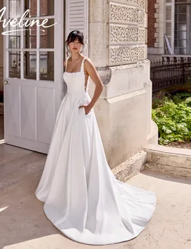 Modern Lace Appliques Square Collar A-Line Wedding Dress 2026 Spaghetti Straps Buttons Sweep Train Vestidos De Novia Customized - Aliexpress - FashionsVida