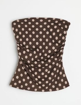 Top bandeau in cotone a pois - marrone