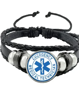 Emergency Medical Technician Paramedic Symbol Logo Black Button Leather Bracelet Glass Dome Blue Star of Life EMT Sign Jewelry - Aliexpress - FashionsVida