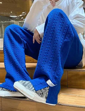 Pantalones de chándal holgados para hombre con cordón en la cintura, parche con letra, de ajuste suelto, lisos y casuales, de color azul real, para - Shein - FashionsVida