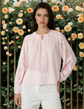 Blusa camicia con maniche in jacquard - rosa
