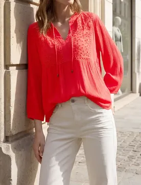 Street One Tunika mit Split Neck und Embroidery female Rot