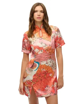 Robe Courte à Manches Courtes Mandarin Jacquard Kam Coral S - Superdry - FashionsVida