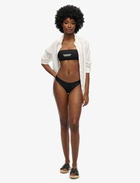Superdry Damen Brasilianisches Bikinihöschen mit Logo Schwarz - Größe: 44