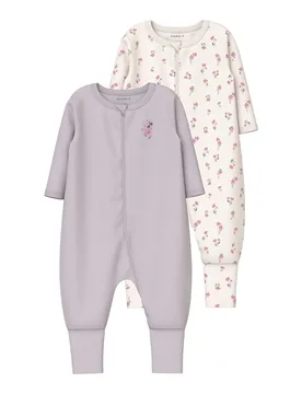 Pigiama A Maniche Lunghe Flower 2 Unità Jet Stream / Lilac Marble 0 Mesi - Name it - FashionsVida