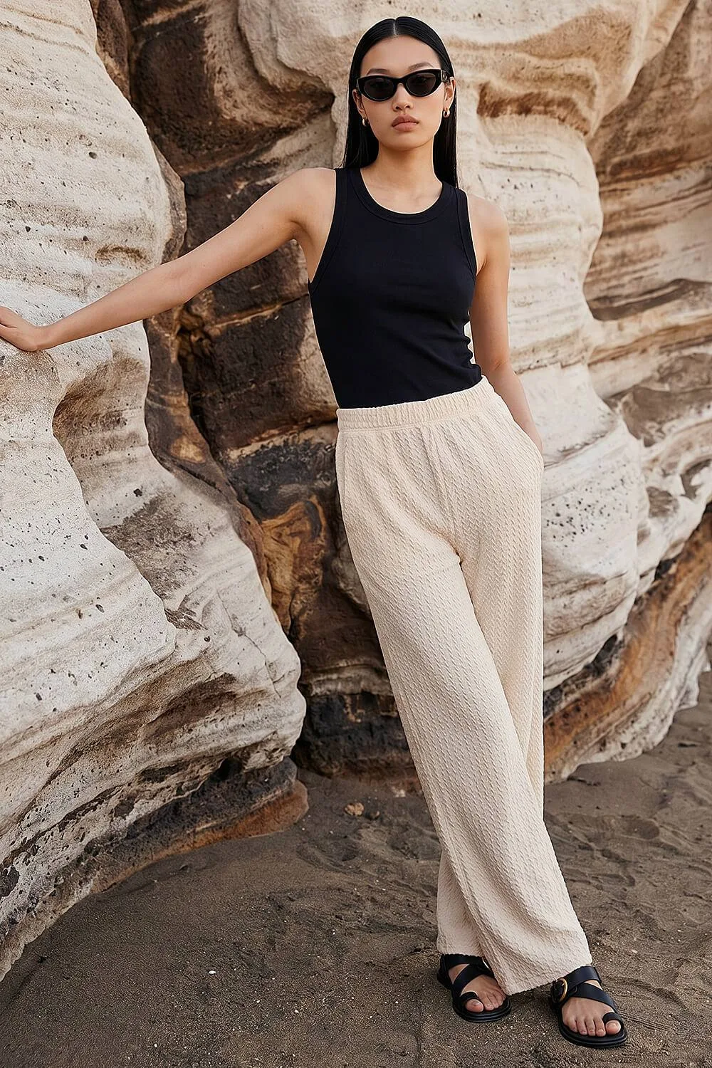Textured Jersey Trouser - Cream - Size: 12 - Dusk - FashionsVida