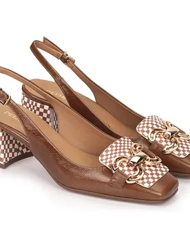 Zapatos de salón de mujer destalonados con hebilla y estampado damero - Pedro Miralles - FashionsVida