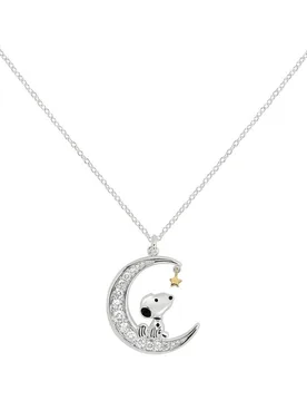 Halskette - Snoopy in Moon - silberfarben - Lizenzierter Fanartikel - Unisex - unisex - Peanuts - FashionsVida