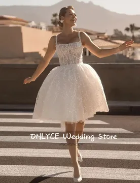 Short Wedding Dress A Line Sweetheart Neck Shiny Glitter Bride Dresses Mini Bows Strap Vestido de novia 2026 Customized - Aliexpress - FashionsVida