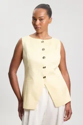 Plus Size Tailored Linen Statement Button Front Waistcoat - Lemon - Size: 24