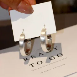 Women's Brushed Matte Hoop Earrings in Silver - Silver - Size: One Size