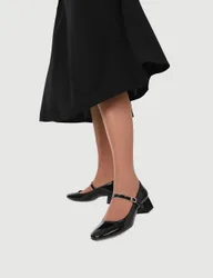 Leather Patent Block Heel Mary Jane Shoes Black female