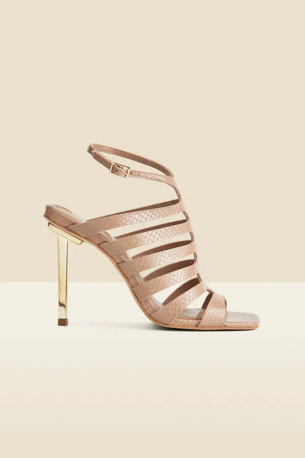 Womens Taupe Leather Gladiator Square Toe Strap Sandals - Brown - Size Uk 8 - Sosandar - FashionsVida