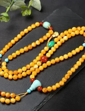 Original amber-colored 108-bead bracelet, multi-strand necklace, natural old beeswax prayer beads - Aliexpress - FashionsVida