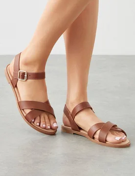 Women's Florence Cross Strap Faux Leather Flat Sandal in Tan Size: 6 - Tan - Size: 6 - Dorothy perkins - FashionsVida